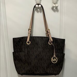 Michael Kors Dark Brown and Tan Logo Tote